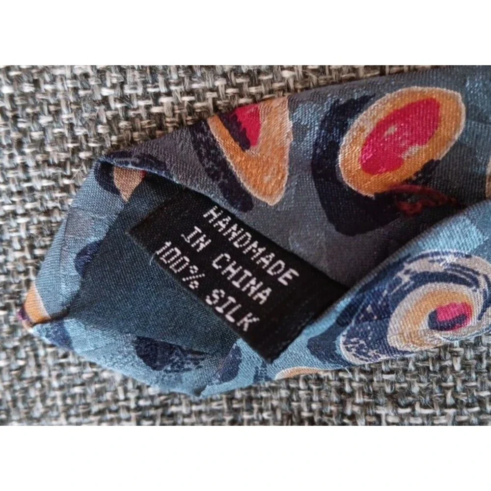 Tie 70s 80s 90s Y2K Mens Secours Silk Blue Beige Gold Red 3.75  Wide 58 Long